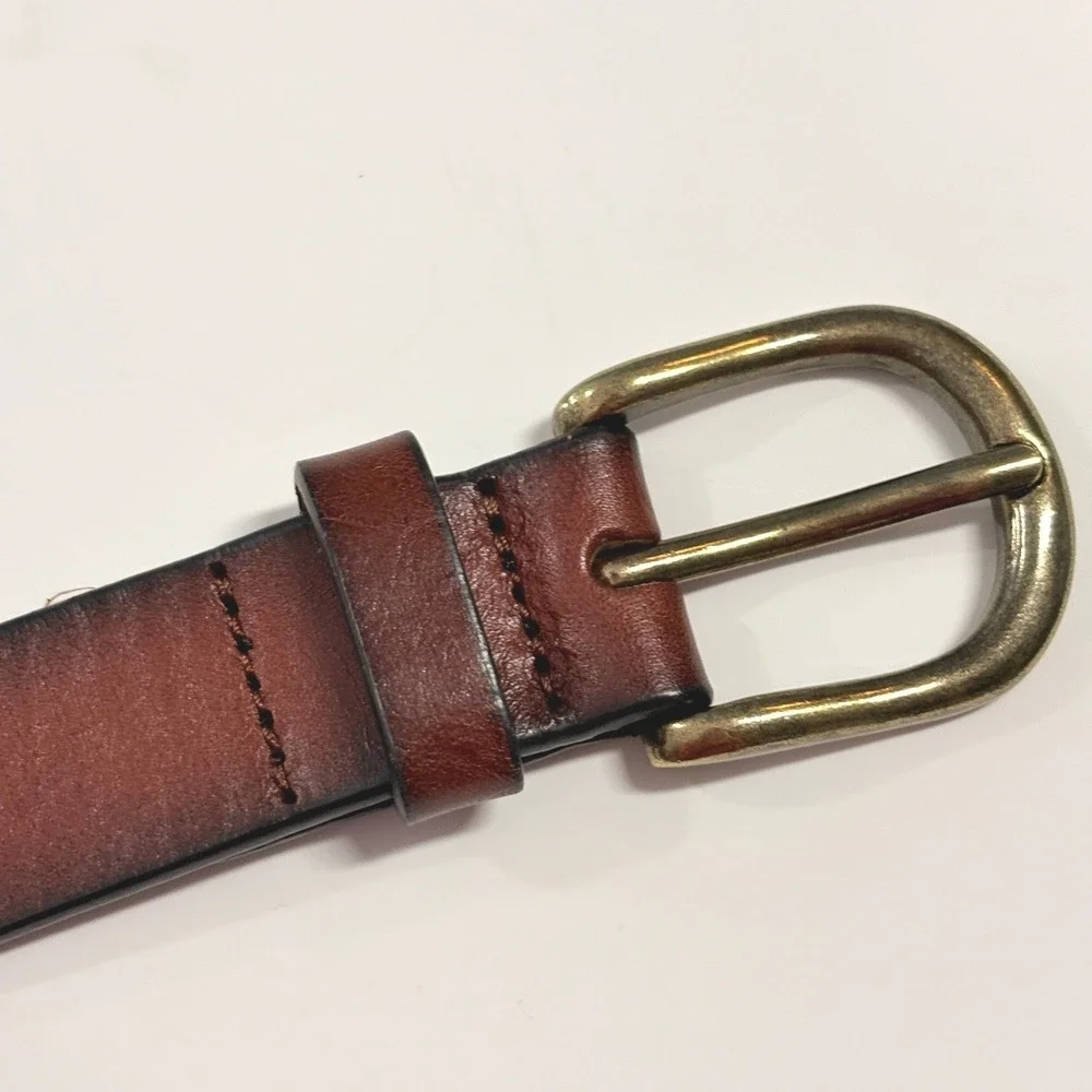 Womens Brown Leather Cutout Belt‎ Large Brass Buckle Boho Western Rustic Cowgirl
